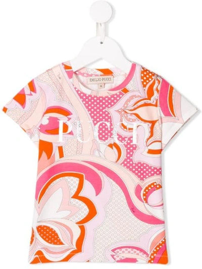 Emilio Pucci Junior Kids' Floral Print T-shirt In Pink
