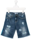 Msgm Kids' Stripe Trim Denim Shorts In Blue