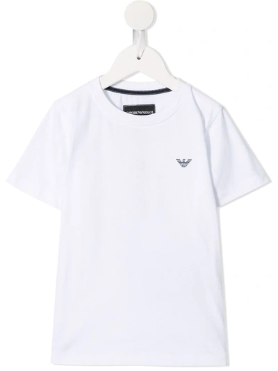 Emporio Armani Kids' Logo-embossed Cotton T-shirt 4-16 Years In Bianco Ottico