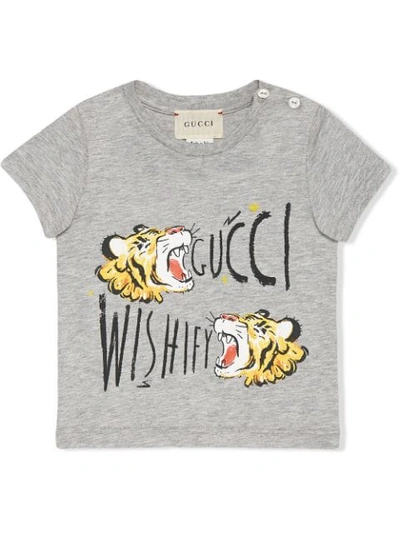 Gucci Baby T-shirt With Tiger Print In Grey
