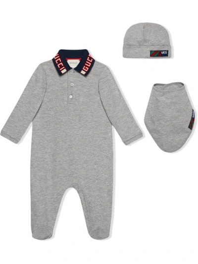 Gucci Baby Cotton Gift Set With  Stripe In Grey