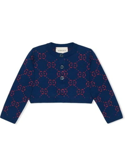 Gucci Baby Gg Cotton Lamé Cardigan In Blue