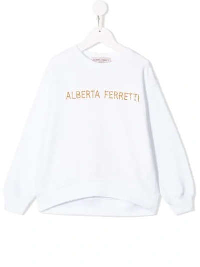 Alberta Ferretti Kids' Embellished Logo Sweatshirt In White