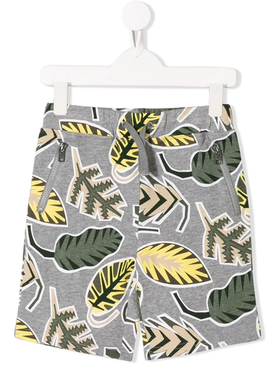 Stella Mccartney Kids' Leaf Print Track Shorts In Grey