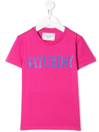 Alberta Ferretti Kids' Saturday Slogan T-shirt In Pink