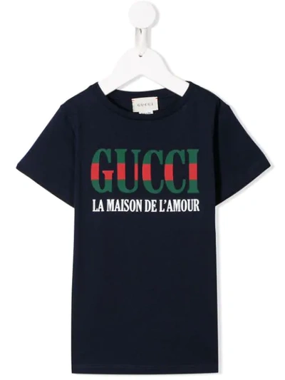 Gucci Kids' Logo Print T-shirt In Blue