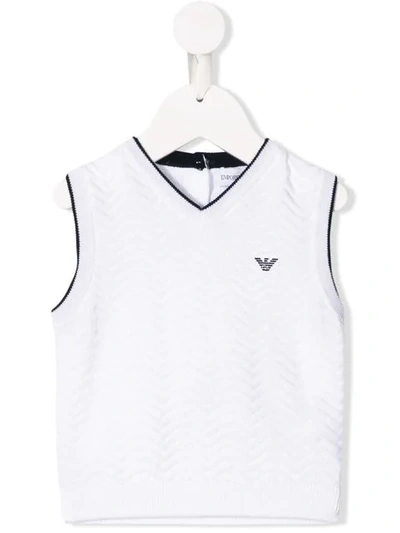 Emporio Armani Babies' Knitted Logo Waistcoat In White