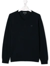Emporio Armani Kids' Logo Long-sleeve Sweater In Blue