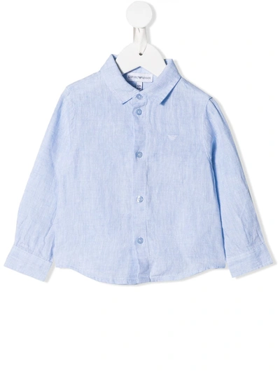 Emporio Armani Babies' Logo Long-sleeve Shirt In Blue