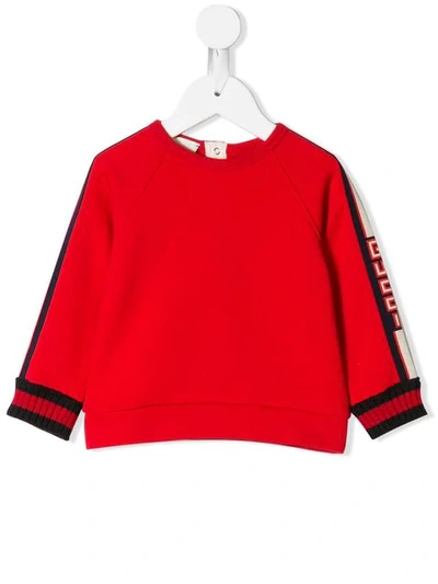 Gucci Babies' Logo Sleeve Sweater In Crab Red/ Blue/ Red