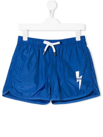 Neil Barrett Kids' Classic Nylon Swim Shorts In Blue