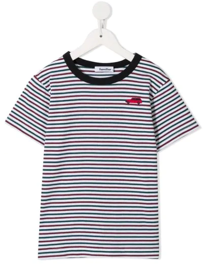 Familiar Kids' Embroidered Car Striped T-shirt In White