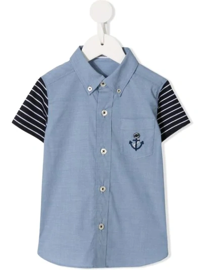 Familiar Kids' Contrast Sleeves Button Down Shirt In Blue
