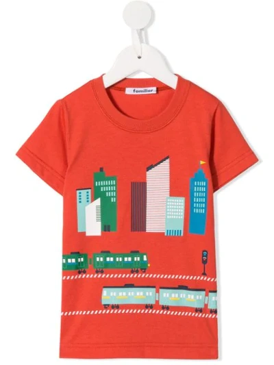 Familiar Kids' City Print T-shirt In Orange