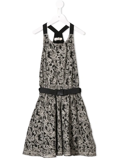 Andorine Kids' Belted Lace Dress In Grey