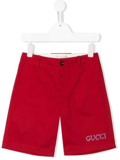 Gucci Kids' Embroidered Logo Shorts In Red