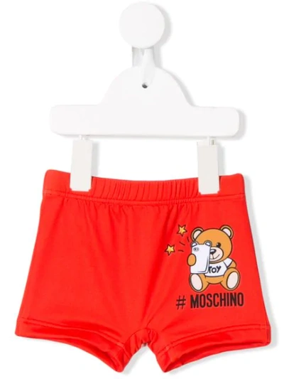 Moschino Babies' Toy Bear Swim Shorts In Red