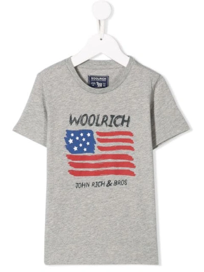Woolrich Kids' Flag Print T-shirt In Grey