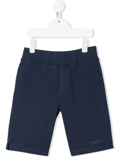 Woolrich Kids' Logo Print Track Shorts In Blue