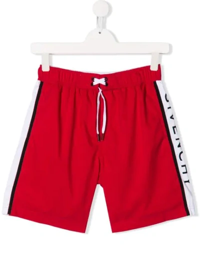 Givenchy Teen Logo Stripe Track Shorts In Red