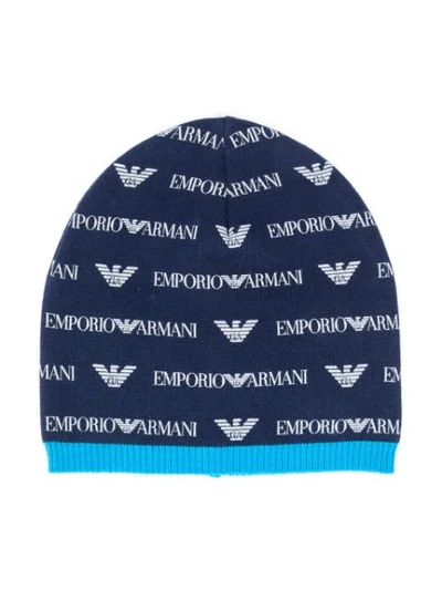 Emporio Armani Babies' Logo Pint Knitted Cap In Blue