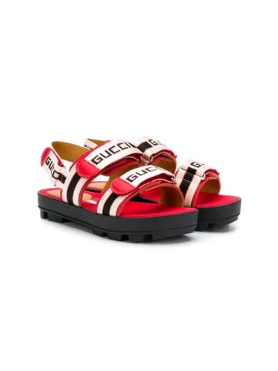 Gucci Kids' Logo Stripe Sandals In Red