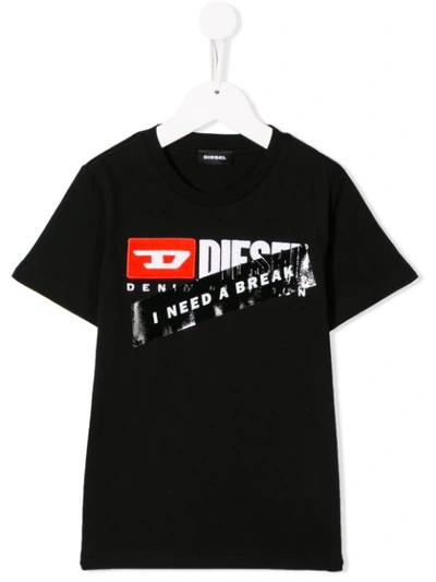 Diesel Kids' Slogan Logo T-shirt In Black