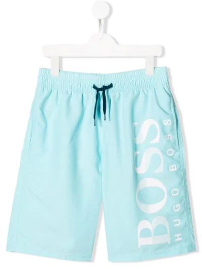 Hugo Boss Teen Logo Swim Shorts In Blue