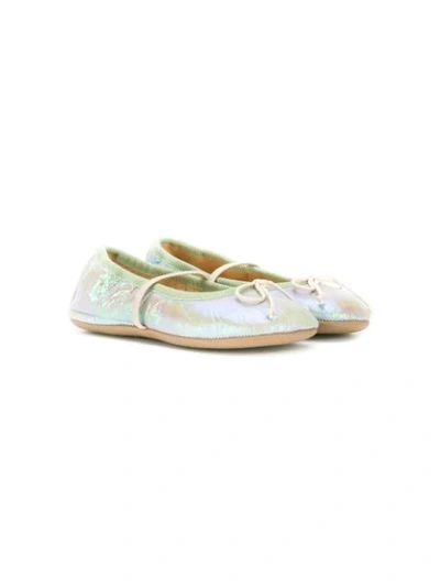 Pèpè Kids' Iridescent Ballerina Shoes In Green