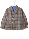 Isaia Kids' Plaid Double-breasted Blazer In Brown