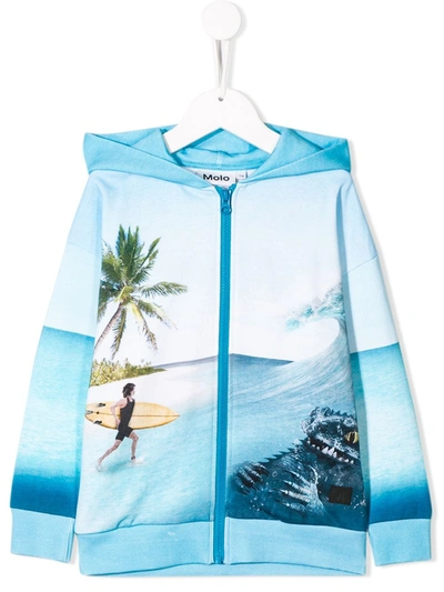 Molo Kids' Surf Surprice Zip Front Hoodie In Blue