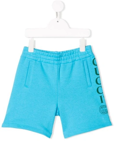 Gucci Kids' Logo Print Shorts In Blue