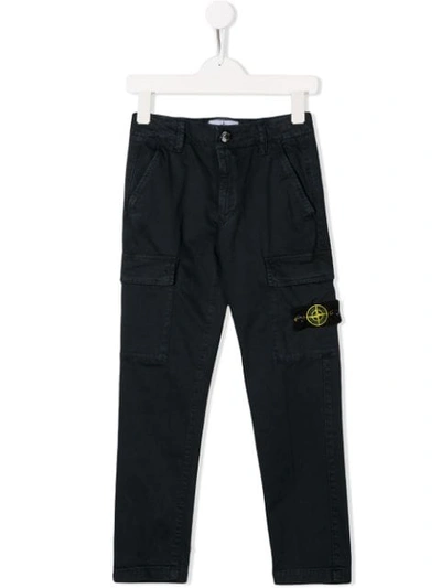 Stone Island Junior Kids' Cargo Trousers In Blue