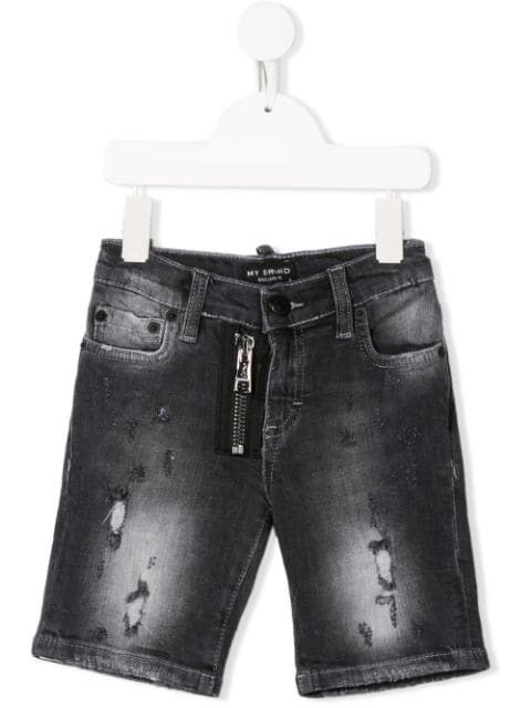 grey distressed denim shorts