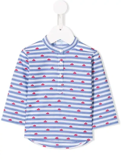 Siola Babies' Striped Boat Print Shirt In Blue