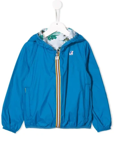 K-way Kids' Double Graphic Hooded Jacket In Blue