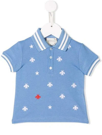 Gucci Babies' Bee Print Polo Shirt In Blue