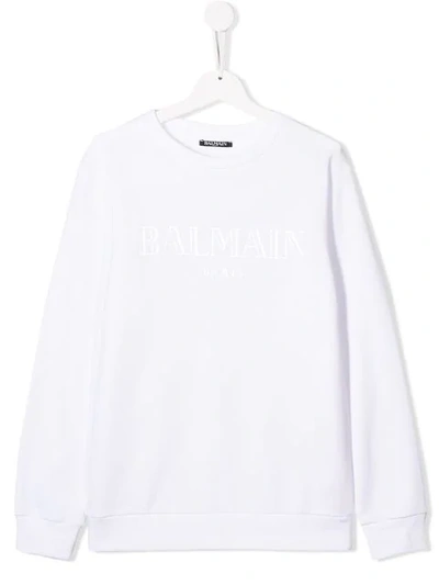 Balmain Kids' Logo Print Sweatshirt In White