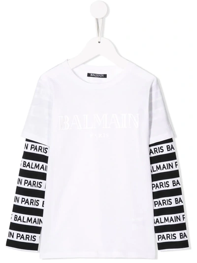 Balmain Teen Logo Print T-shirt In Bianco