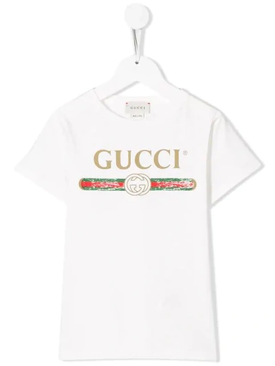 Gucci Kids' Logo-print T-shirt In Bianco/verde/rosso