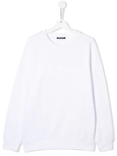 Balmain Teen Logo Print Sweatshirt In White