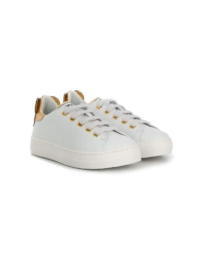 Moschino Kids' Contrast Heel Counter Sneakers In White/gold