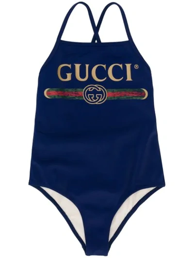 Gucci Kids' Logo Swimsuit In Blue