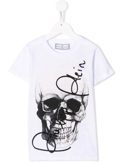 Philipp Plein Junior Kids' Skull Logo Print T-shirt In White