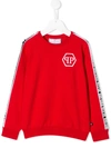Philipp Plein Junior Kids' Logo Tape Sweatshirt In Red