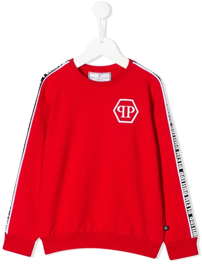 Philipp Plein Junior Kids' Logo Tape Sweatshirt In Red