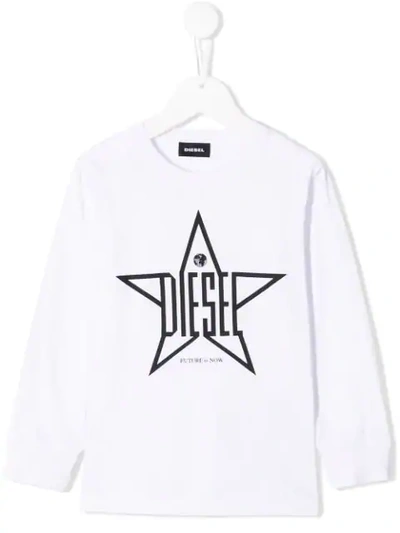 Diesel Kids' ”future Is Now” Star Print T-shirt In White