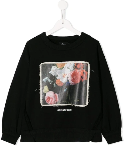 Andorine Kids' Floral Print Sweatshirt In Black