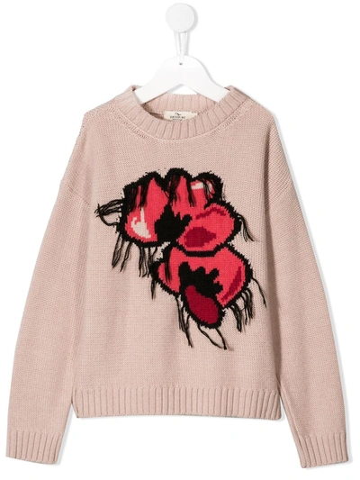 Andorine Kids' Floral Knitted Jumper In Pink