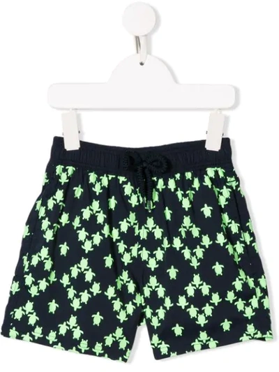 Vilebrequin Kids' Glow In The Dark Squad Turtles Swim Shorts In 390 Bleu Marine